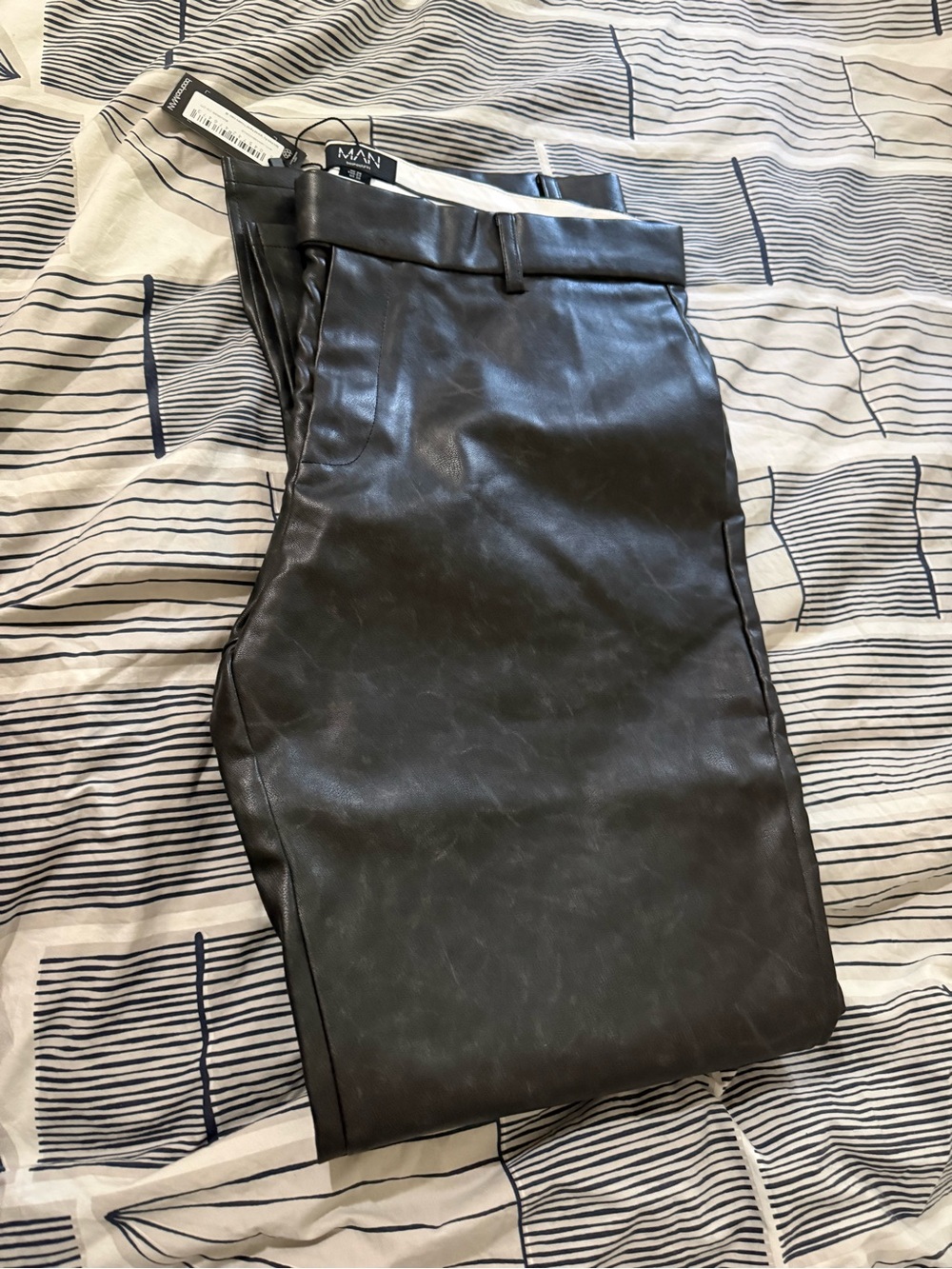 Boohoo MAN black faux leather tapered pants